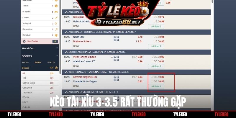 Kèo tài xỉu 3-3.5 rất thường gặp