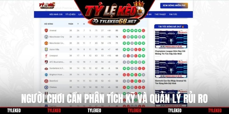 Người chơi cần phân tích kỹ và quản lý rủi ro thua cuộc