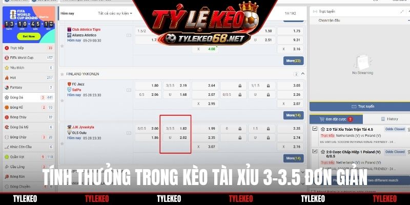 Tính thưởng trong kèo tài xỉu 3-3.5 đơn giản