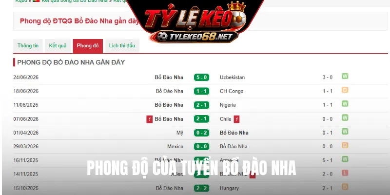 Phong độ của tuyển Bồ Đào Nha