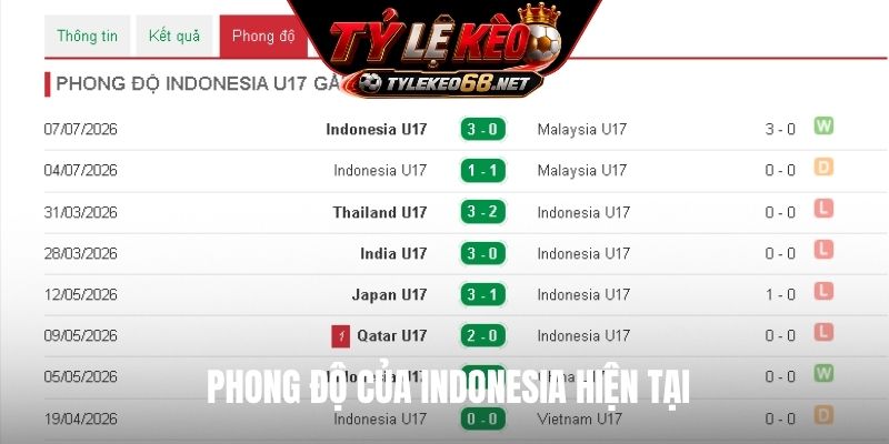 Phong độ của Indonesia hiện tại
